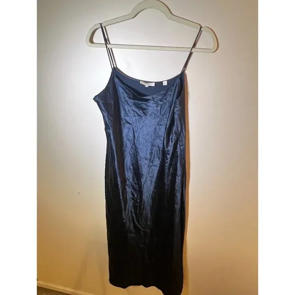 Vince Satin Slip Midi Dress - Navy Size L - Picture 5 of 6